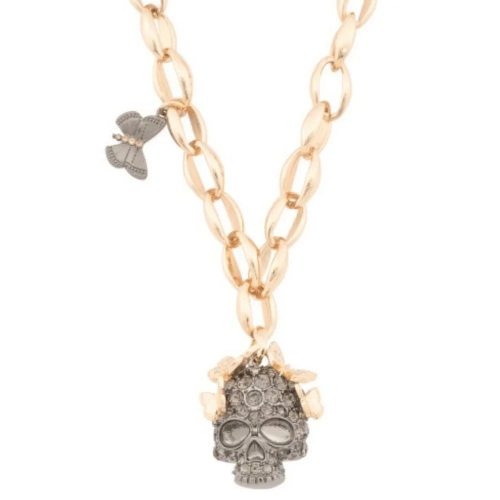🖤▪️Betsey Johnson▪️ Rhinestone Skull Gold Link chain Butterfly 17